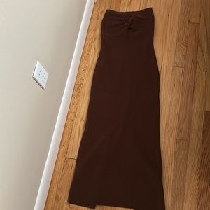 Sdencin Womens Bodycon Twist Knot Front Knit Ribbed Brown Maxi Dress Medium